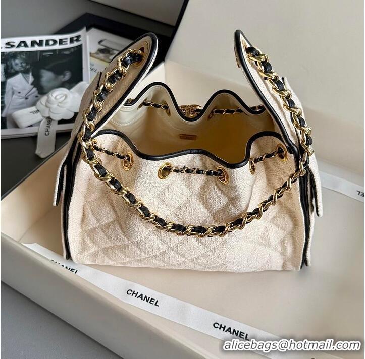 Hot Style Discount Chanel 25 Small Handbag Canvas/Calfskin & Gold-Tone Metal AS5634 Ecru/Black