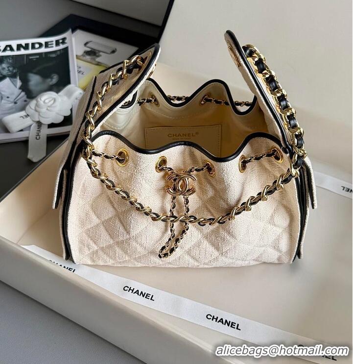 Hot Style Discount Chanel 25 Small Handbag Canvas/Calfskin & Gold-Tone Metal AS5634 Ecru/Black