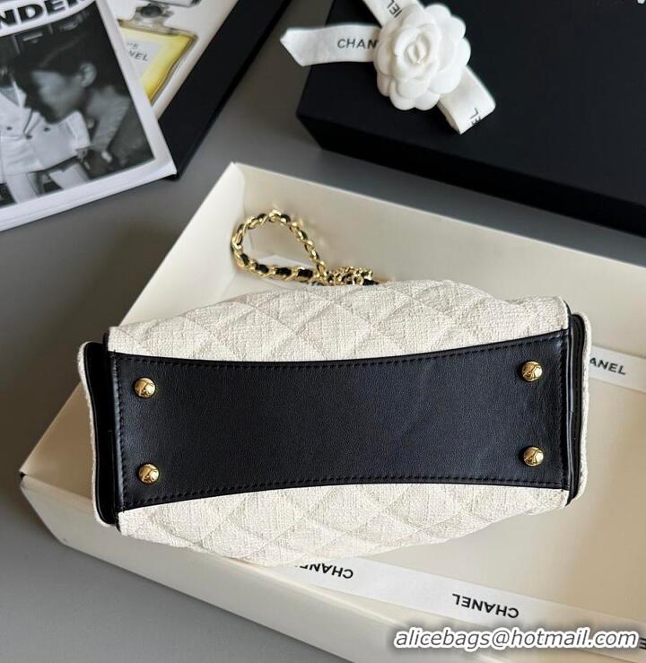 Buy New Cheap Chanel Mini Handbag Canvas/Calfskin & Gold-Tone Metal AS5631 Ecru & Black