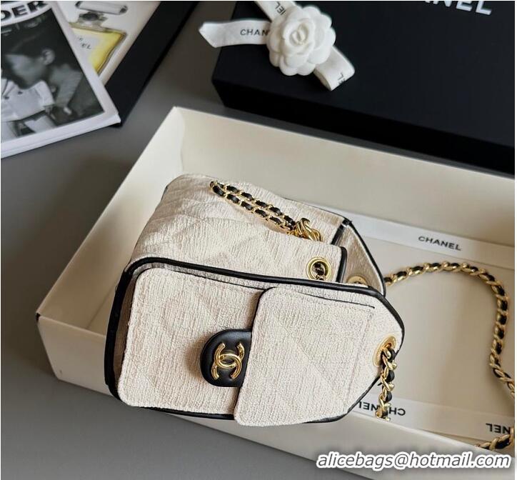 Buy New Cheap Chanel Mini Handbag Canvas/Calfskin & Gold-Tone Metal AS5631 Ecru & Black