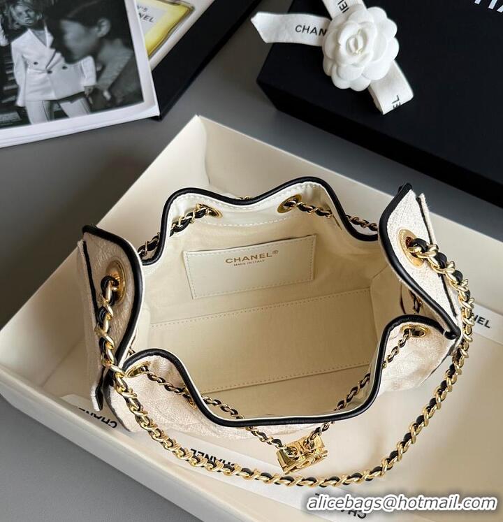 Buy New Cheap Chanel Mini Handbag Canvas/Calfskin & Gold-Tone Metal AS5631 Ecru & Black
