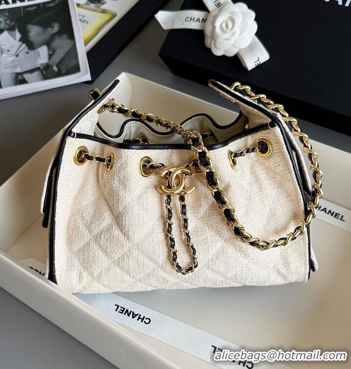Buy New Cheap Chanel Mini Handbag Canvas/Calfskin & Gold-Tone Metal AS5631 Ecru & Black