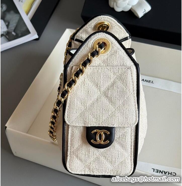 Buy New Cheap Chanel Mini Handbag Canvas/Calfskin & Gold-Tone Metal AS5631 Ecru & Black