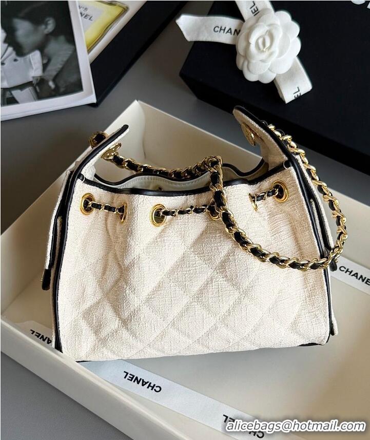 Buy New Cheap Chanel Mini Handbag Canvas/Calfskin & Gold-Tone Metal AS5631 Ecru & Black