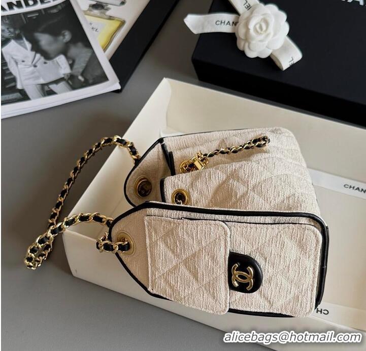 Buy New Cheap Chanel Mini Handbag Canvas/Calfskin & Gold-Tone Metal AS5631 Ecru & Black