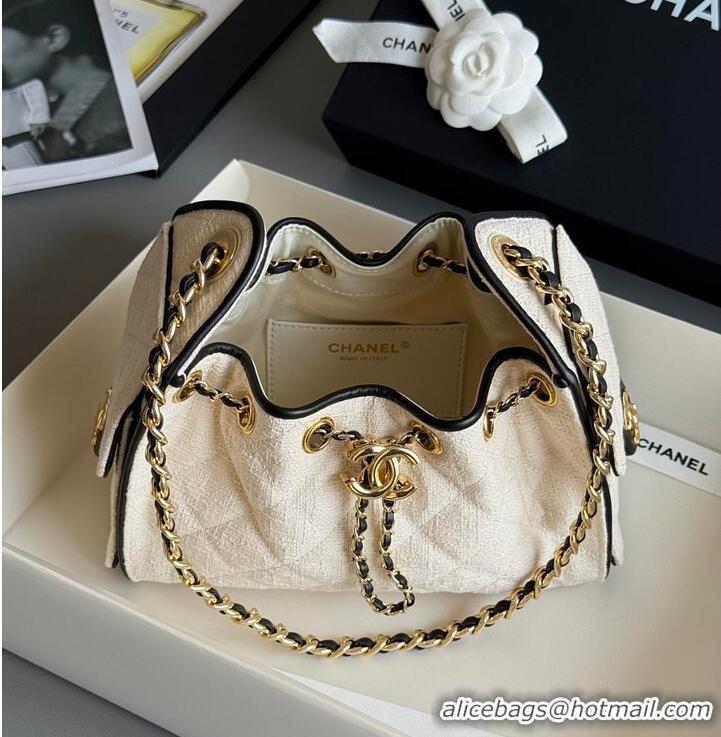 Buy New Cheap Chanel Mini Handbag Canvas/Calfskin & Gold-Tone Metal AS5631 Ecru & Black