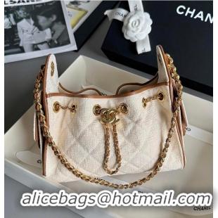 Super Quality Chanel Mini Handbag Canvas/Calfskin & Gold-Tone Metal AS5631 Ecru/Camel