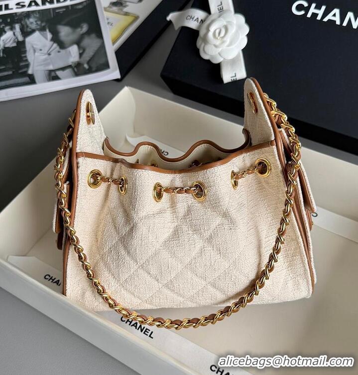 Super Quality Chanel Mini Handbag Canvas/Calfskin & Gold-Tone Metal AS5631 Ecru/Camel