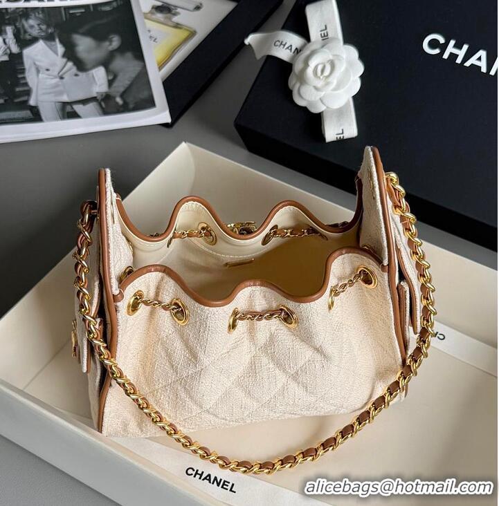 Super Quality Chanel Mini Handbag Canvas/Calfskin & Gold-Tone Metal AS5631 Ecru/Camel