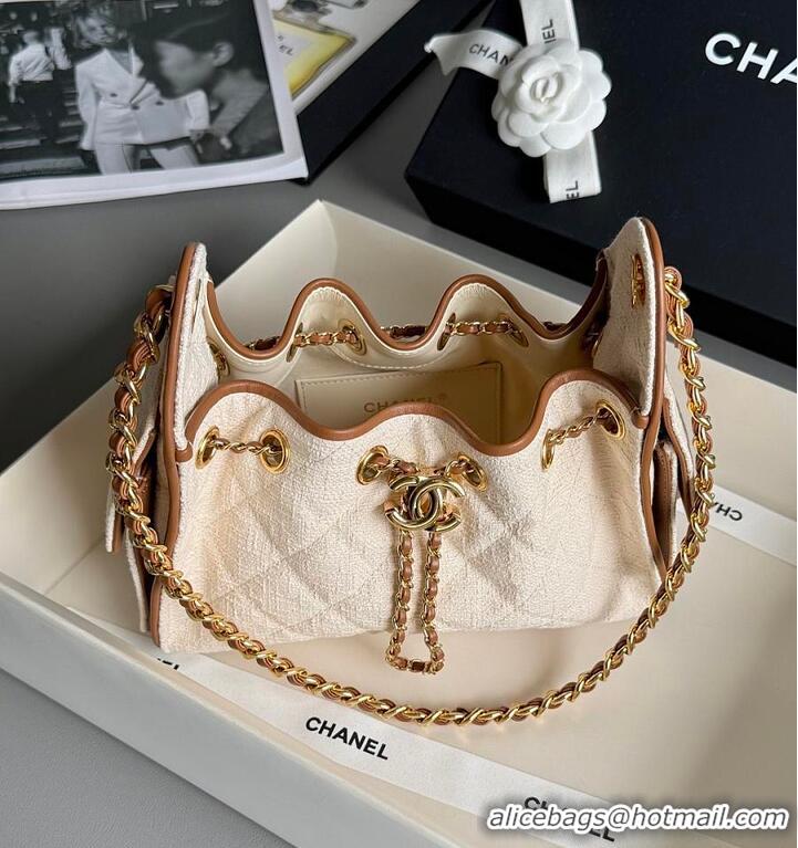 Super Quality Chanel Mini Handbag Canvas/Calfskin & Gold-Tone Metal AS5631 Ecru/Camel