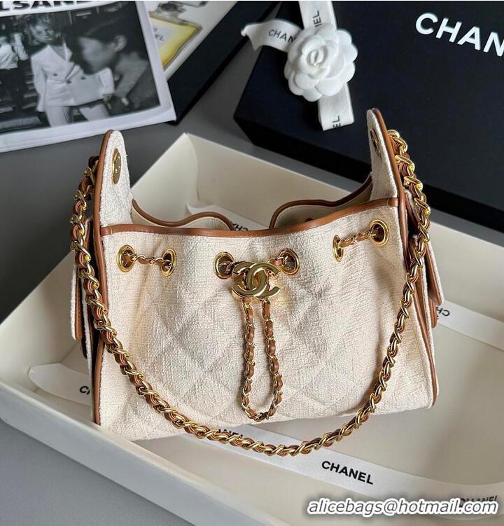 Super Quality Chanel Mini Handbag Canvas/Calfskin & Gold-Tone Metal AS5631 Ecru/Camel
