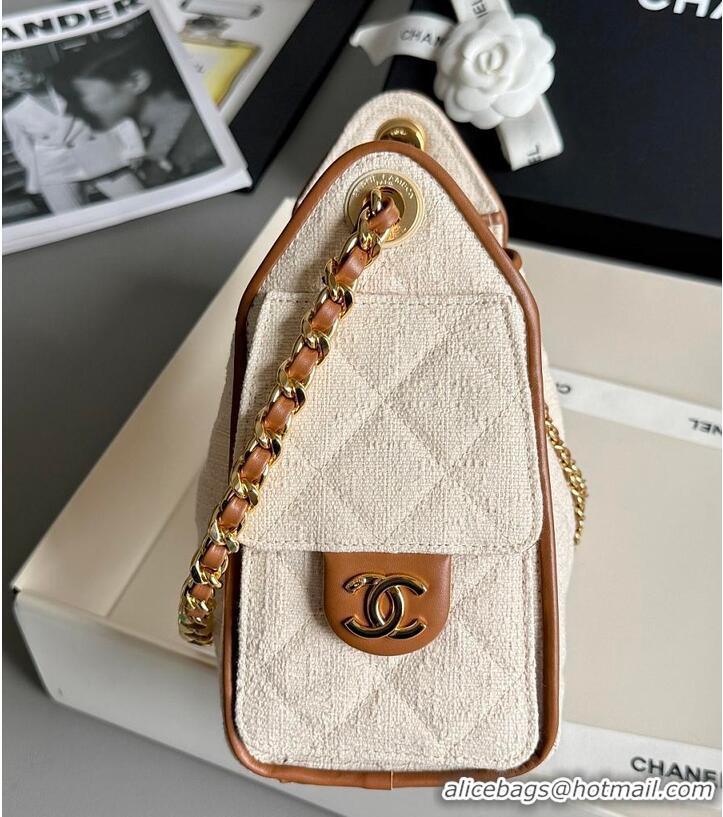 Super Quality Chanel Mini Handbag Canvas/Calfskin & Gold-Tone Metal AS5631 Ecru/Camel