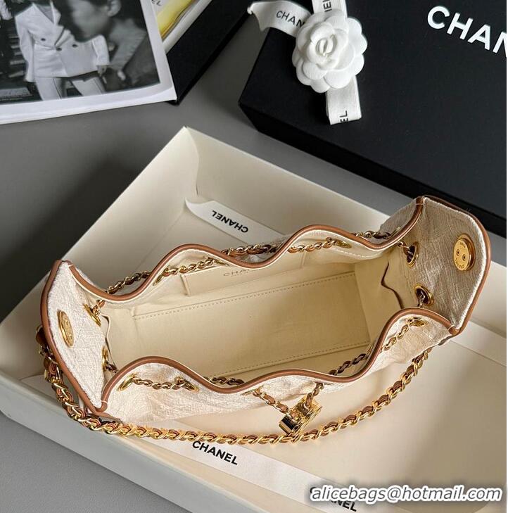 Super Quality Chanel Mini Handbag Canvas/Calfskin & Gold-Tone Metal AS5631 Ecru/Camel
