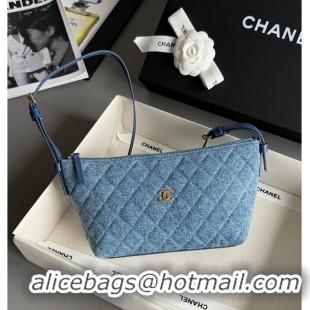Best Price Chanel MÉTIERS D'ART CLUTCH WITH LEATHER STRAP Denim & Gold Metal AS5633 2026