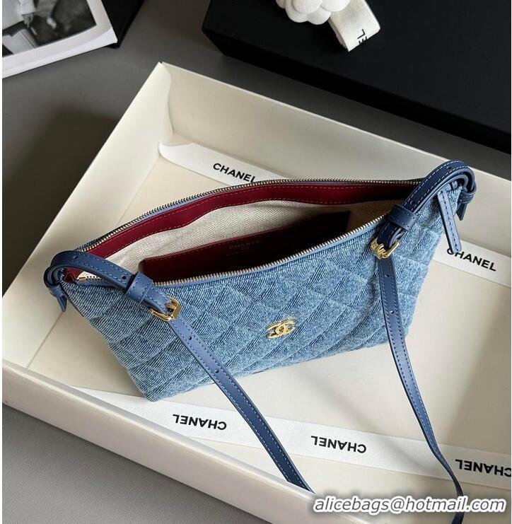 Best Price Chanel MÉTIERS D'ART CLUTCH WITH LEATHER STRAP Denim & Gold Metal AS5633 2026