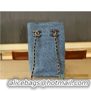 Well Crafted Chanel MÉTIERS D'ART BUCKET BAG WITH CHAIN Washed Denim & Gold-Tone Metal AS5634 2026