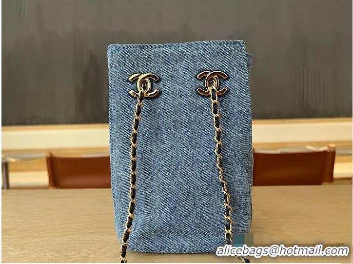 Well Crafted Chanel MÉTIERS D'ART BUCKET BAG WITH CHAIN Washed Denim & Gold-Tone Metal AS5634 2026