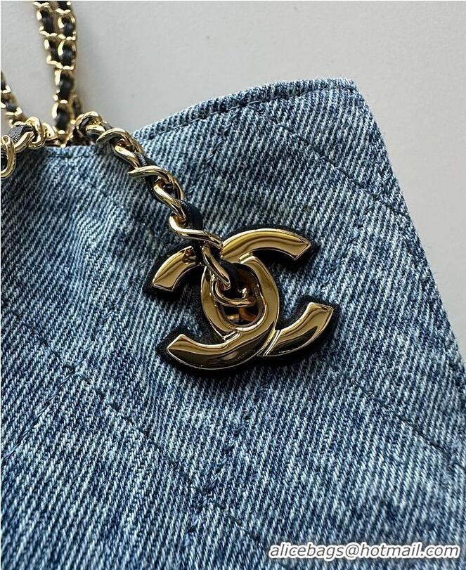 Well Crafted Chanel MÉTIERS D'ART BUCKET BAG WITH CHAIN Washed Denim & Gold-Tone Metal AS5634 2026
