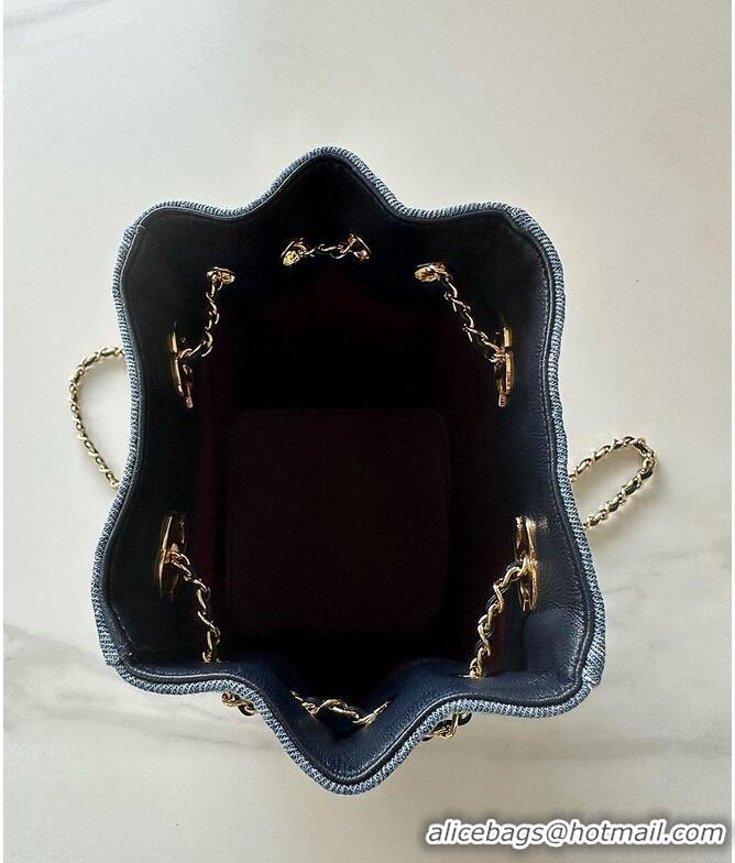 Well Crafted Chanel MÉTIERS D'ART BUCKET BAG WITH CHAIN Washed Denim & Gold-Tone Metal AS5634 2026
