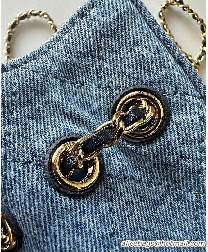 Well Crafted Chanel MÉTIERS D'ART BUCKET BAG WITH CHAIN Washed Denim & Gold-Tone Metal AS5634 2026