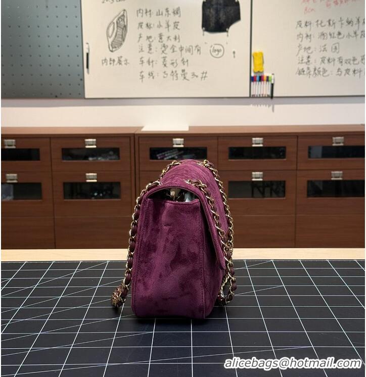 Luxury Cheap Chanel Maxi Flap bag Suede Calfskin & Gold-Tone Metal AS6231 Burgundy Fall Winter 2026 Pre-Collection