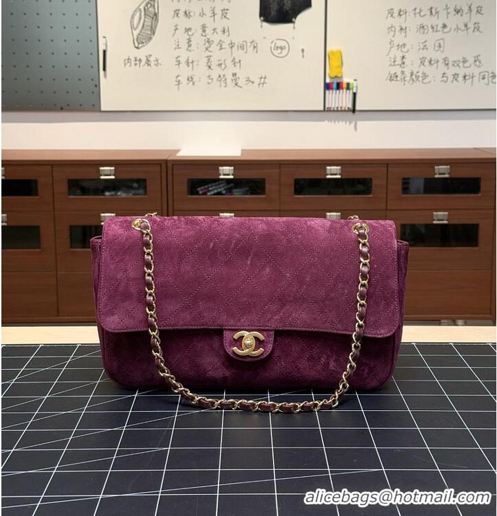Luxury Cheap Chanel Maxi Flap bag Suede Calfskin & Gold-Tone Metal AS6231 Burgundy Fall Winter 2026 Pre-Collection