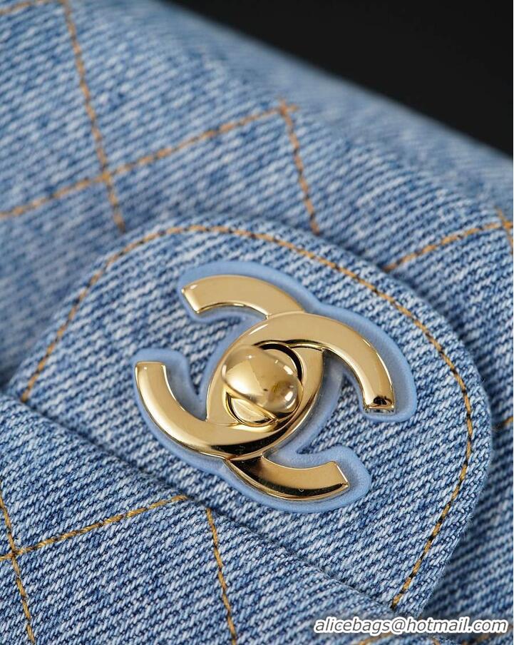 Famous Brand Chanel Maxi Flap bag Washed Denim & Gold-Tone Metal AS6231 2026