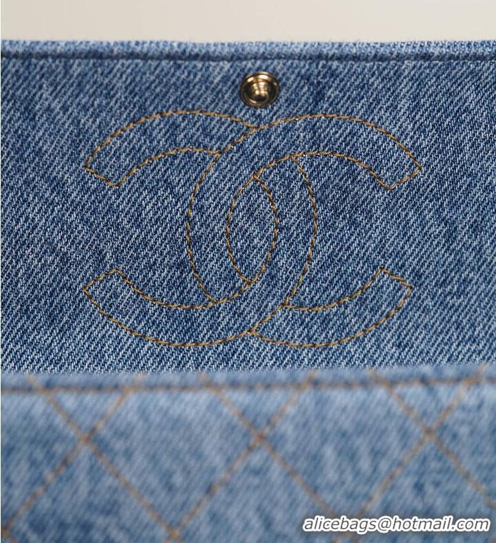 Famous Brand Chanel Maxi Flap bag Washed Denim & Gold-Tone Metal AS6231 2026