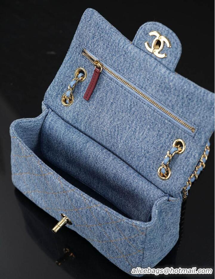 Famous Brand Chanel Maxi Flap bag Washed Denim & Gold-Tone Metal AS6231 2026