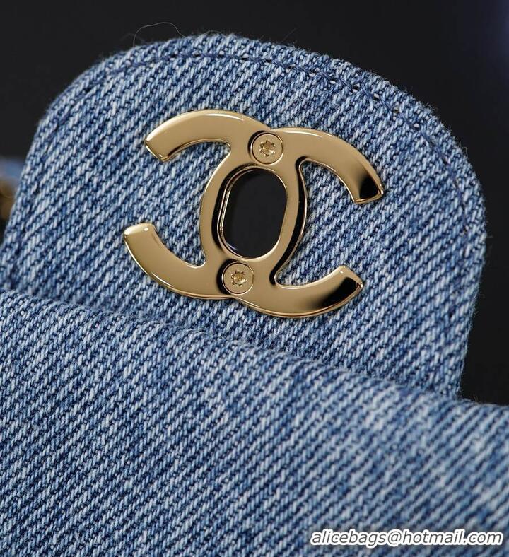 Famous Brand Chanel Maxi Flap bag Washed Denim & Gold-Tone Metal AS6231 2026