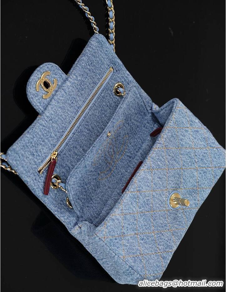 Famous Brand Chanel Maxi Flap bag Washed Denim & Gold-Tone Metal AS6231 2026