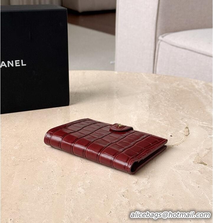 Well Crafted Chanel Passport Holder Crocodile Embossed Calfskin & Gold-Tone Metal AS6236 Burgundy Spring Summer 2026