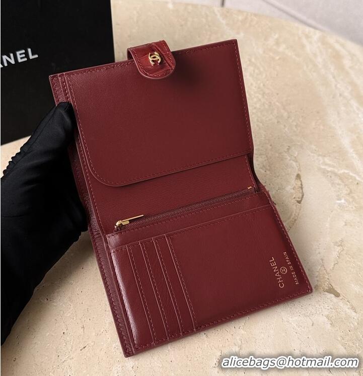 Well Crafted Chanel Passport Holder Crocodile Embossed Calfskin & Gold-Tone Metal AS6236 Burgundy Spring Summer 2026