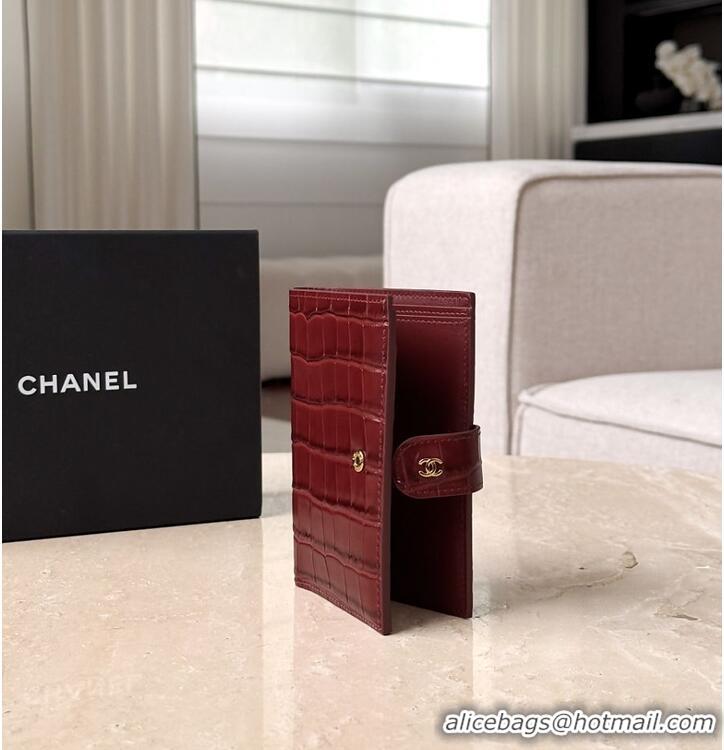 Well Crafted Chanel Passport Holder Crocodile Embossed Calfskin & Gold-Tone Metal AS6236 Burgundy Spring Summer 2026