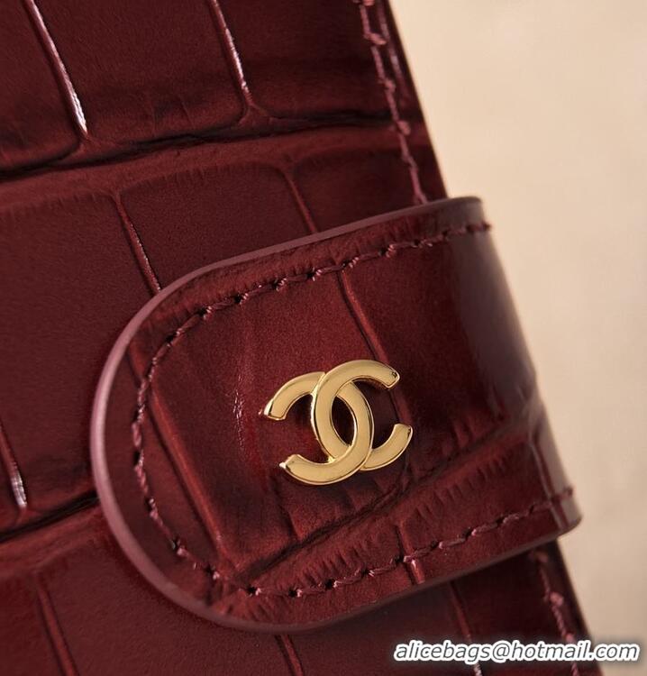 Well Crafted Chanel Passport Holder Crocodile Embossed Calfskin & Gold-Tone Metal AS6236 Burgundy Spring Summer 2026