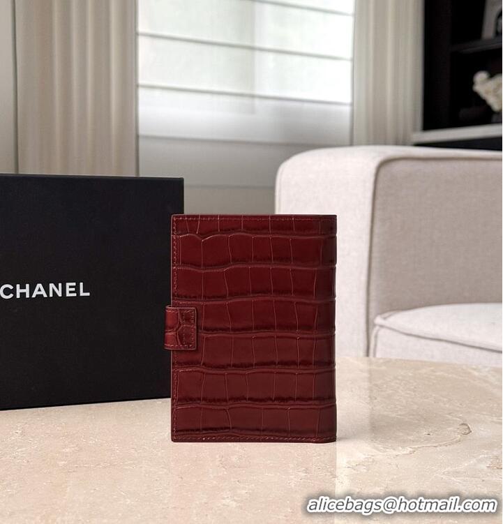 Well Crafted Chanel Passport Holder Crocodile Embossed Calfskin & Gold-Tone Metal AS6236 Burgundy Spring Summer 2026