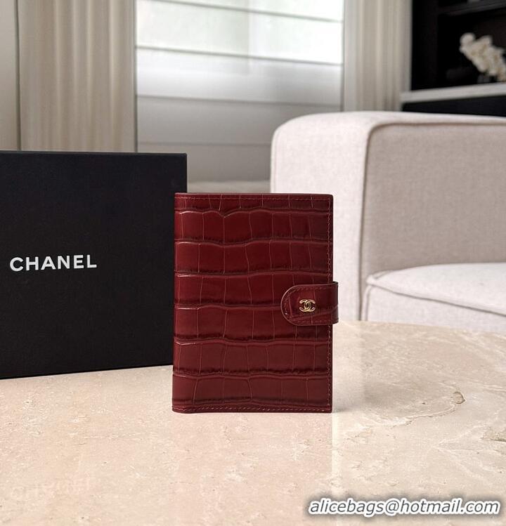 Well Crafted Chanel Passport Holder Crocodile Embossed Calfskin & Gold-Tone Metal AS6236 Burgundy Spring Summer 2026