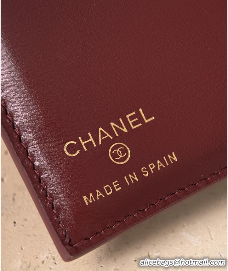 Well Crafted Chanel Passport Holder Crocodile Embossed Calfskin & Gold-Tone Metal AS6236 Burgundy Spring Summer 2026