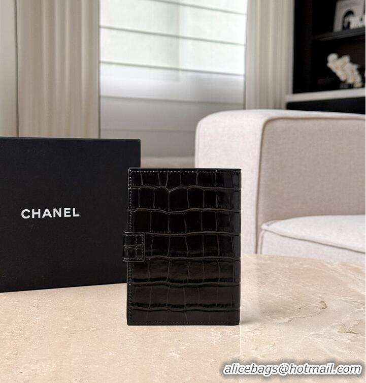 Classic Promotional Chanel Passport Holder Crocodile Embossed Calfskin & Gold-Tone Metal AS6236 Black Spring Summer 2026