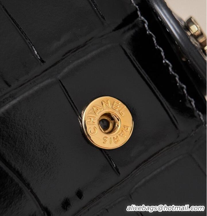 Classic Promotional Chanel Passport Holder Crocodile Embossed Calfskin & Gold-Tone Metal AS6236 Black Spring Summer 2026
