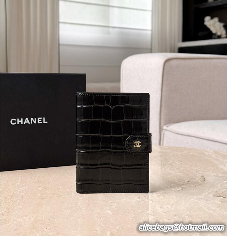 Classic Promotional Chanel Passport Holder Crocodile Embossed Calfskin & Gold-Tone Metal AS6236 Black Spring Summer 2026