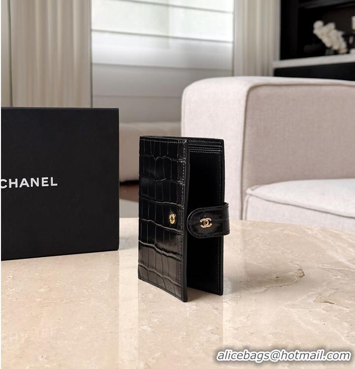 Classic Promotional Chanel Passport Holder Crocodile Embossed Calfskin & Gold-Tone Metal AS6236 Black Spring Summer 2026