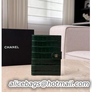 Luxury Cheap Chanel Passport Holder Crocodile Embossed Calfskin & Gold-Tone Metal AS6236 Dark Green Spring Summer 2026