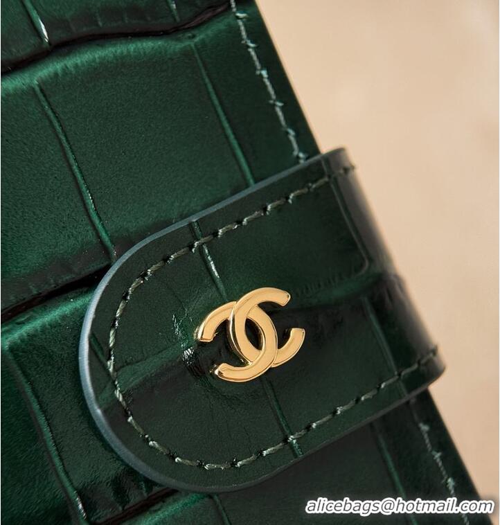 Luxury Cheap Chanel Passport Holder Crocodile Embossed Calfskin & Gold-Tone Metal AS6236 Dark Green Spring Summer 2026