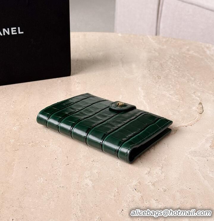 Luxury Cheap Chanel Passport Holder Crocodile Embossed Calfskin & Gold-Tone Metal AS6236 Dark Green Spring Summer 2026