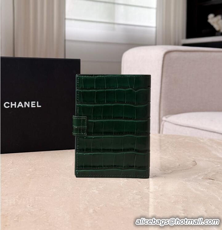 Luxury Cheap Chanel Passport Holder Crocodile Embossed Calfskin & Gold-Tone Metal AS6236 Dark Green Spring Summer 2026