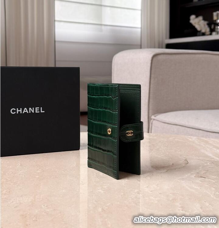 Luxury Cheap Chanel Passport Holder Crocodile Embossed Calfskin & Gold-Tone Metal AS6236 Dark Green Spring Summer 2026