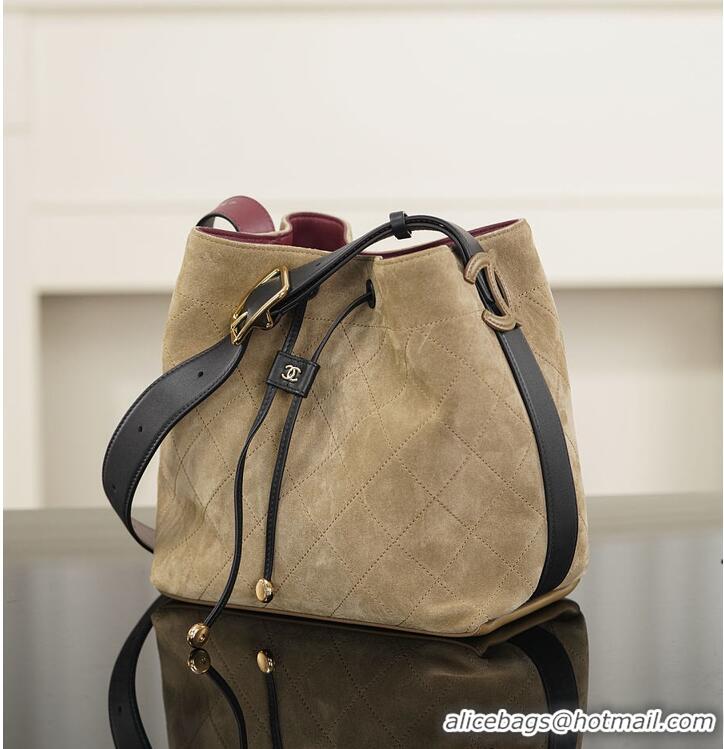 Grade Quality Chanel Bucket Bag Suede Calfskin With Calfskin & Gold-Tone Metal AS5896 Dark Beige/Black Fall Winter 2026 