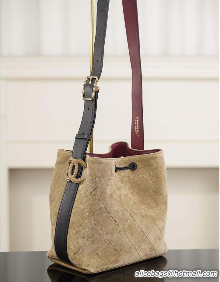 Grade Quality Chanel Bucket Bag Suede Calfskin With Calfskin & Gold-Tone Metal AS5896 Dark Beige/Black Fall Winter 2026 