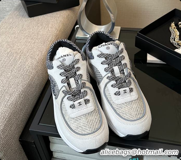 Top Design Chanel Tweed Sneakers White 6080802